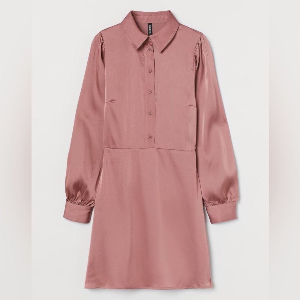 WORN ONCE Divided H&M Dusty Rose Satin Shirt Dress Size Medium